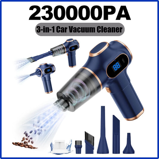 Aspirateur Sans Fil 230000Pa – Aspirateur Portable 3-en-1 Haute Puissance, Moteur Brushless, Rechargeable pour Voiture Maison Bureau